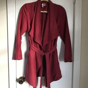 Red Waterfall Coat with Tie Waist